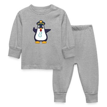 pingouin policier sifflet police - Pyjama Bébé - gris chiné - Devant
