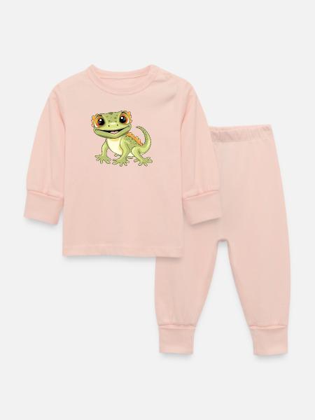 Lustiger lächelnder Gecko - Baby Schlafanzug - Kristallrosa