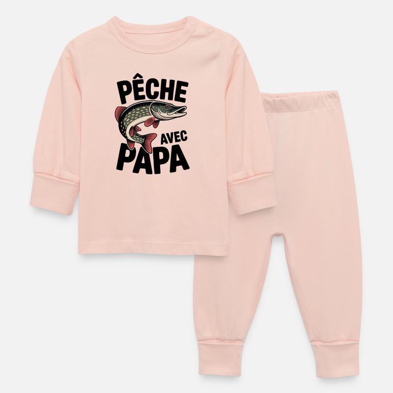 Brochet stylisé Peche avec Papa - Pyjama Bébé - rose cristal
