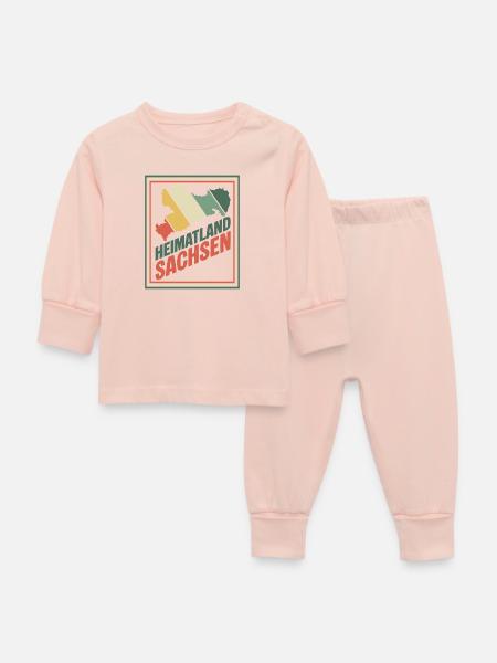 Heimatland Sachsen Retro Druck - Baby Schlafanzug - Kristallrosa