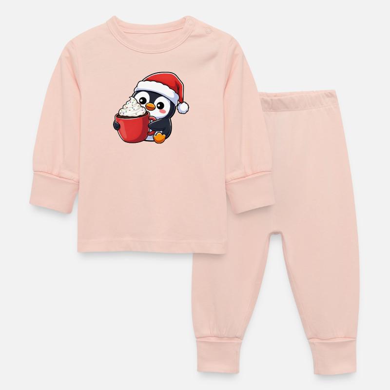 Dessin animé de Noël Penguin mignon Kawaii Chibi - Pyjama Bébé - rose cristal
