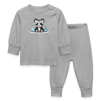 Low-Poly Panda am Eisgebirge - Baby Schlafanzug - Grau meliert - Vorne