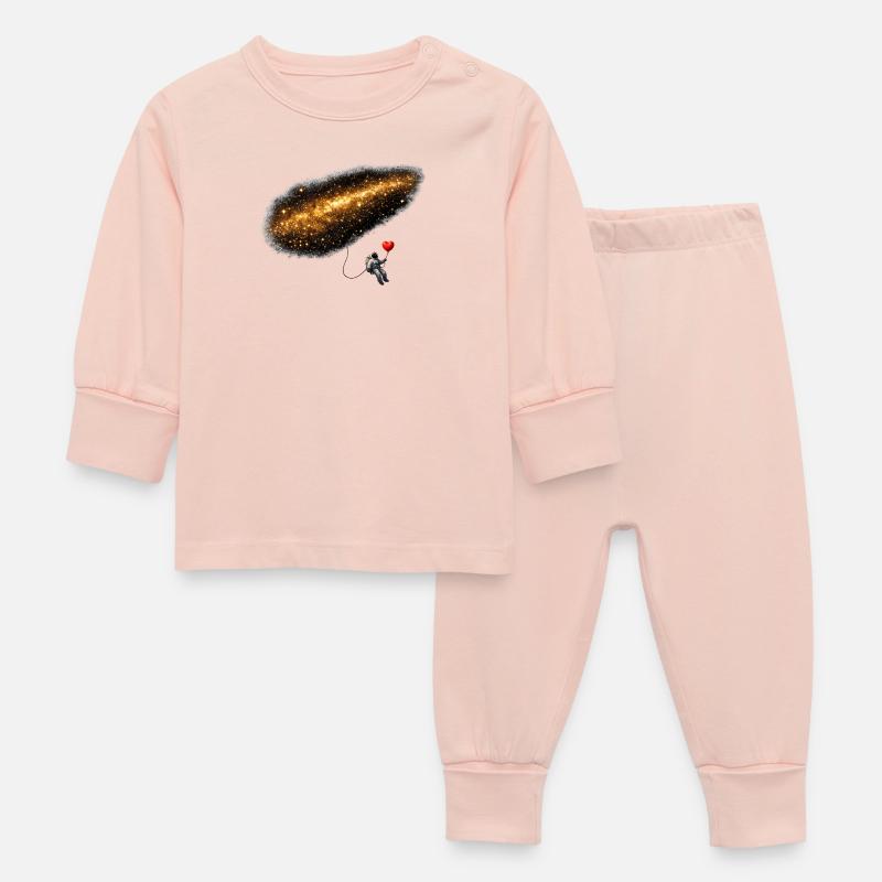 Astronaute dans le cosmos avec un ballon en forme de cœur - Pyjama Bébé - rose cristal