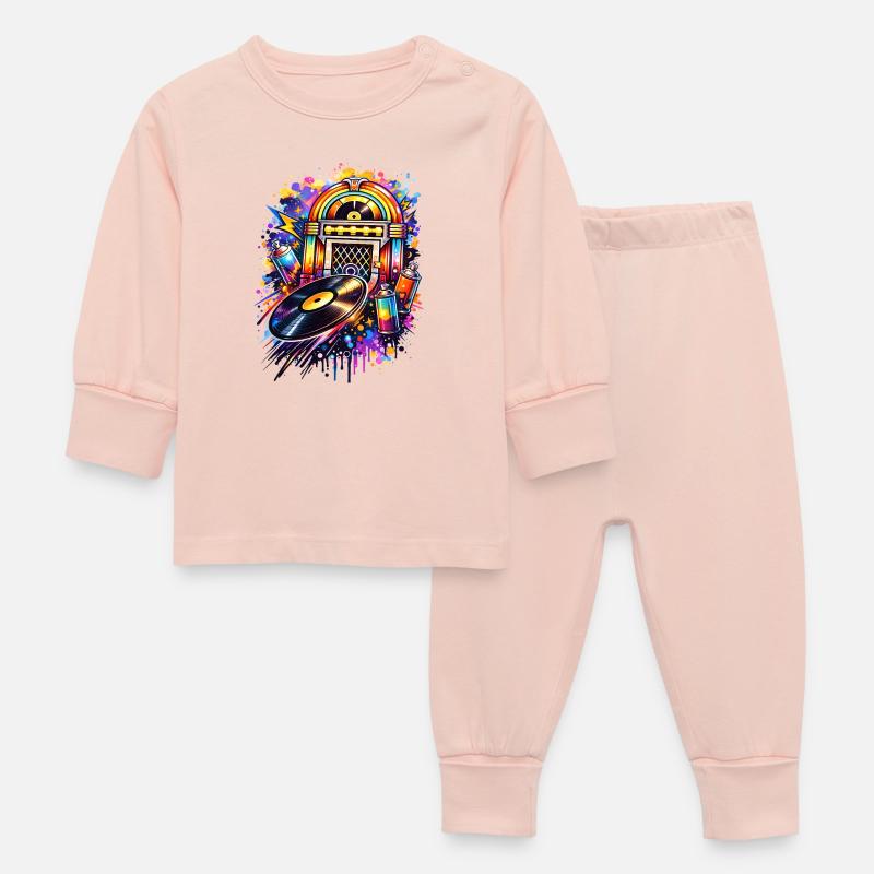 Juke-box coloré dans un style graffiti avec disque vinyle - Pyjama Bébé - rose cristal