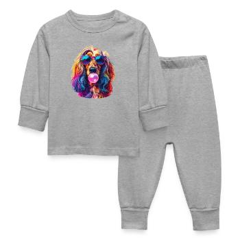 Pop-Art Afghanischer Windhund mit Bubblegum - Baby Schlafanzug - Grau meliert - Vorne