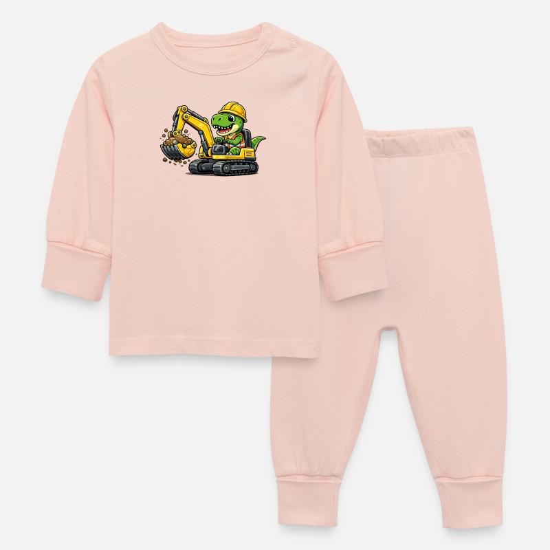 Süßer Dino Baggerfahrer - Baby Schlafanzug - Kristallrosa