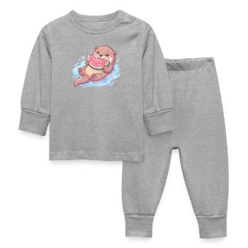 La loutre Kawaii mange de la pastèque - Pyjama Bébé - gris chiné - Devant
