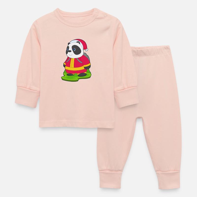 Panda Noël Pompiers - Pyjama Bébé - rose cristal