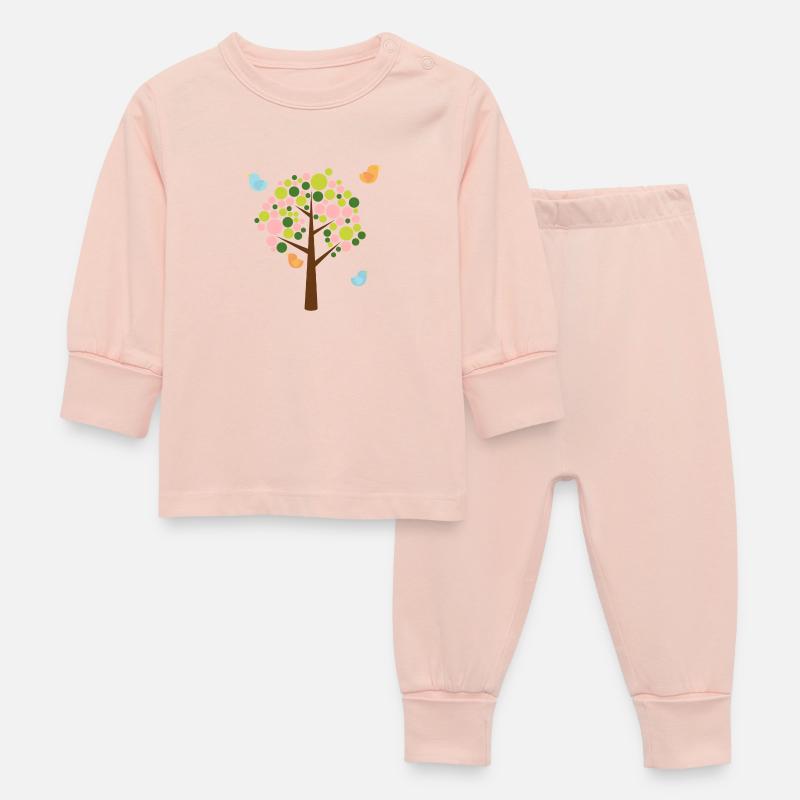 Vögel und Baum - Baby Schlafanzug - Kristallrosa