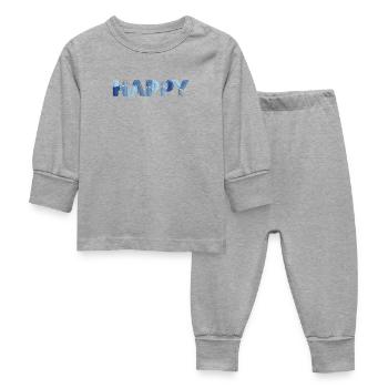 HAPPY Denim Patchwork New Trend - Baby Sleepsuit - heather grey - Front