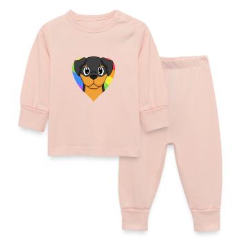 Rottweiler Hund Regenbogen Herz - Baby Schlafanzug - Kristallrosa - Vorne