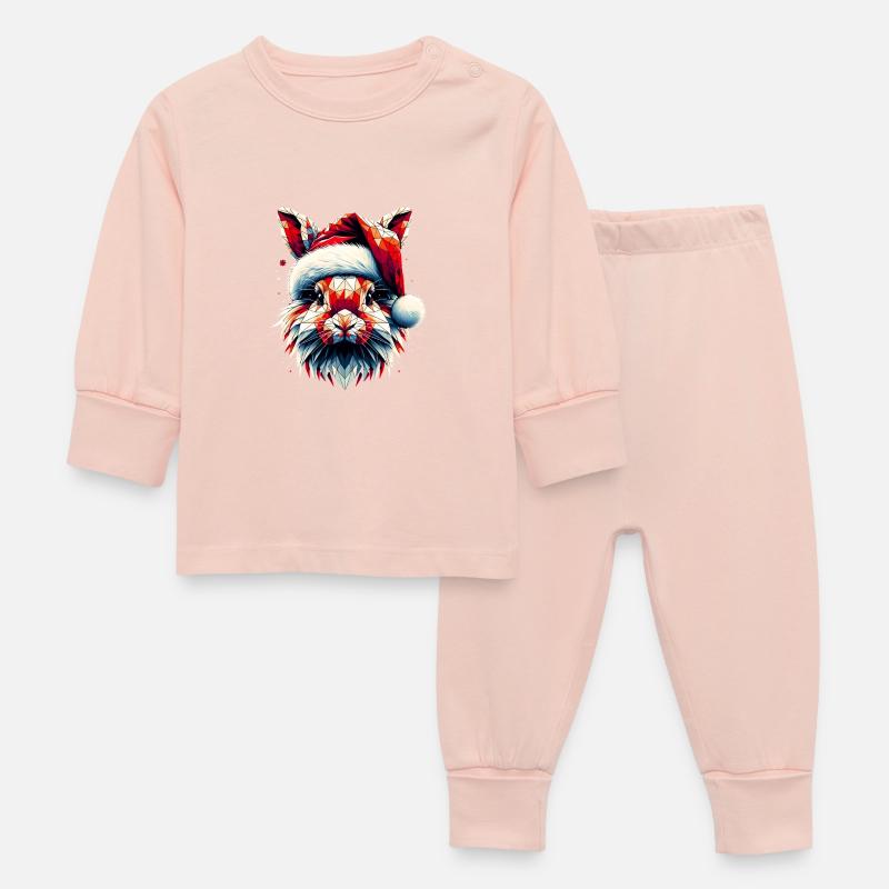 Polygone Art Lapin Père Noël Chapeau Original - Pyjama Bébé - rose cristal