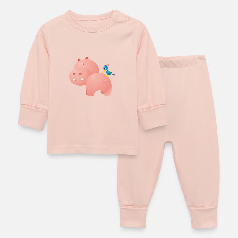 Nilpferd mit Vogel - Baby Schlafanzug - Kristallrosa