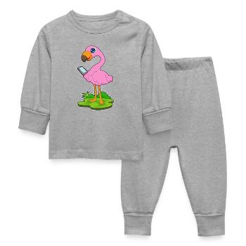 Flamingo Smartphone - Baby Sleepsuit - heather grey - Front