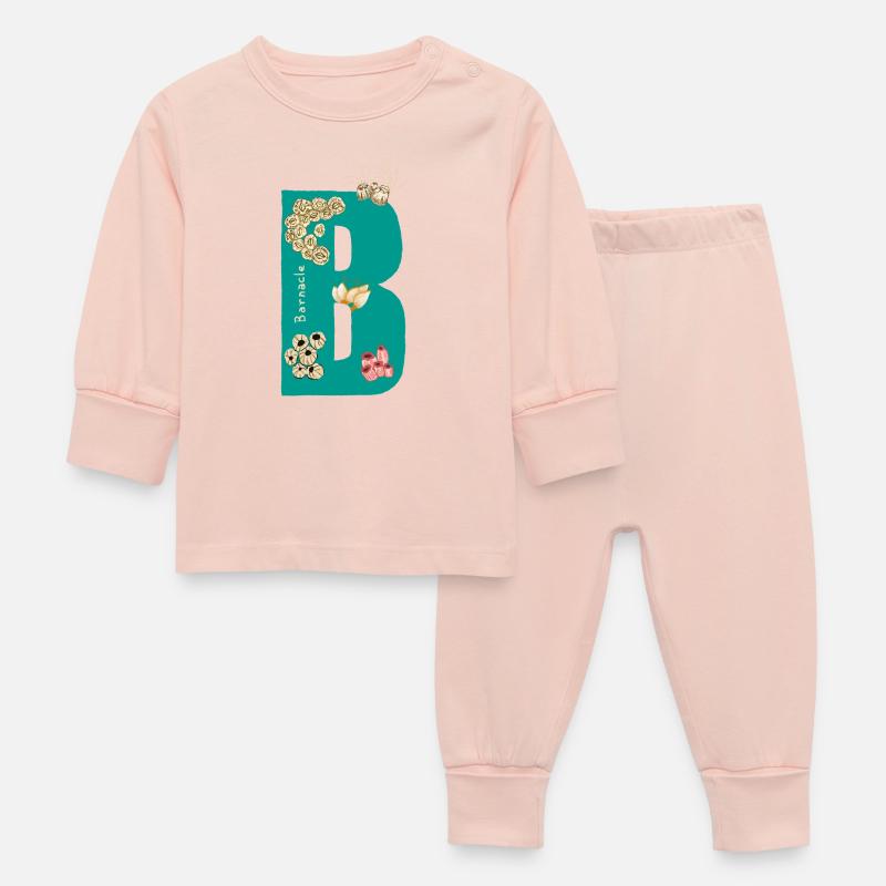 Lettre B avec éléments naturels Bleu Vert - Pyjama Bébé - rose cristal