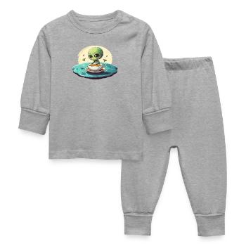 Green Alien Coffee Coffee Drinker - Baby Sleepsuit - heather grey - Front