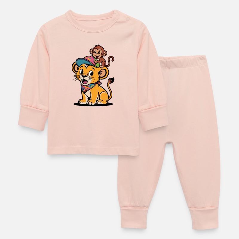 Lion et Singe mignons – Meilleurs amis - Pyjama Bébé - rose cristal