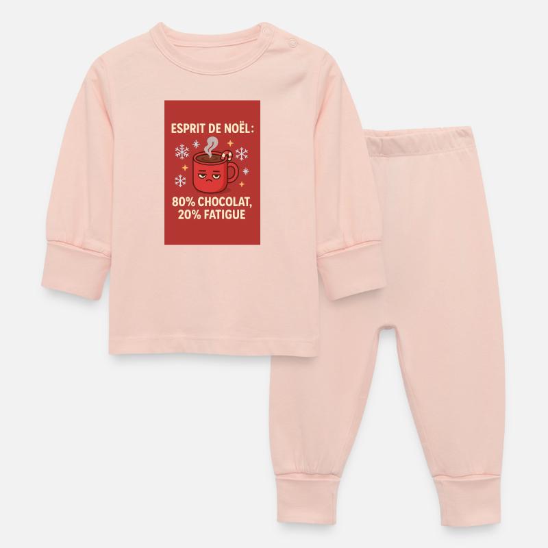 Noël – 80% chocolat 20% fatigue – Design - Pyjama Bébé - rose cristal