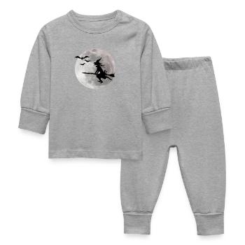 Halloween sorcière avec un chat vole sur le ciel - Pyjama Bébé - gris chiné - Devant