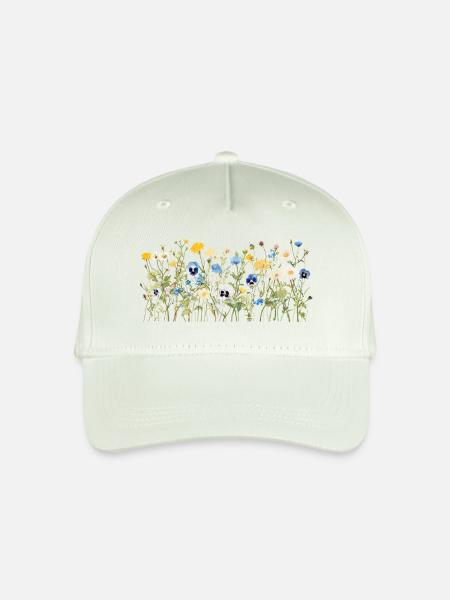 Wilde Blumenwiese - Natürliche Aquarellblüten - Kinder Bio Basecap - Helles Mintgrün