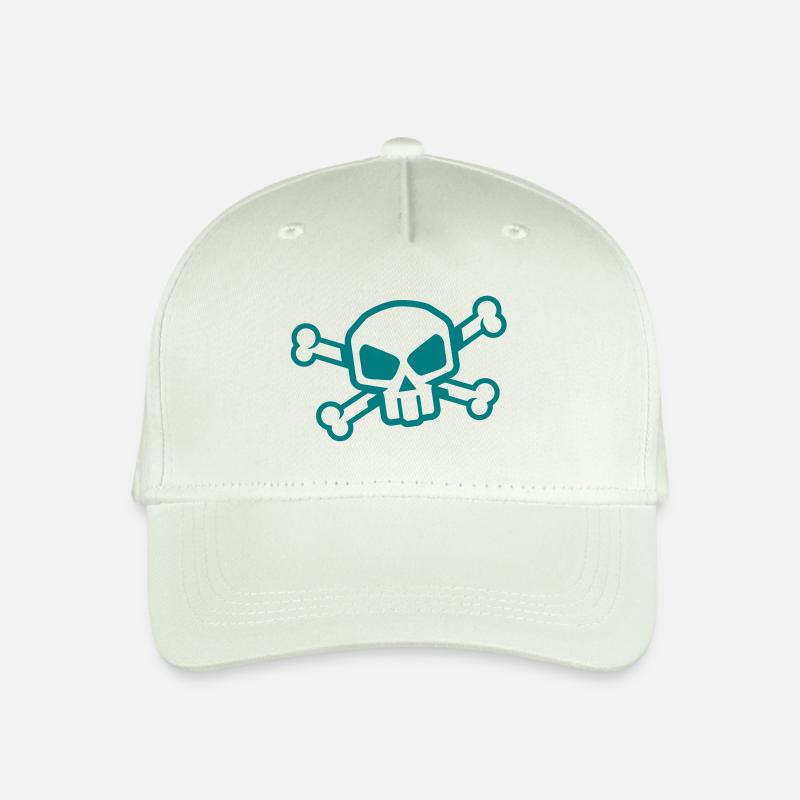 Totenkopf mit Knochen – Comic Skull Design - Kinder Bio Basecap - Helles Mintgrün