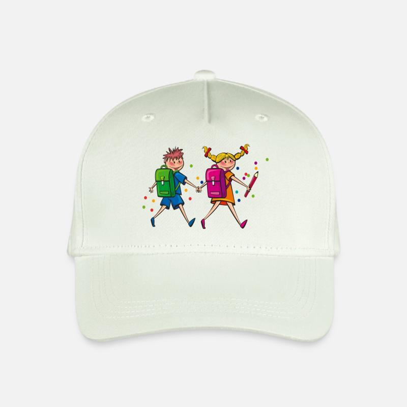 Schulkinder mit Schulranzen. Geschenkidee - Kinder Bio Basecap - Helles Mintgrün