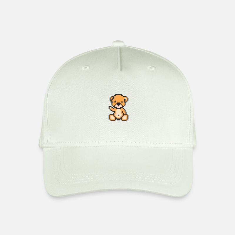 Pixel Bär Neon Orange - Kinder Bio Basecap - Helles Mintgrün