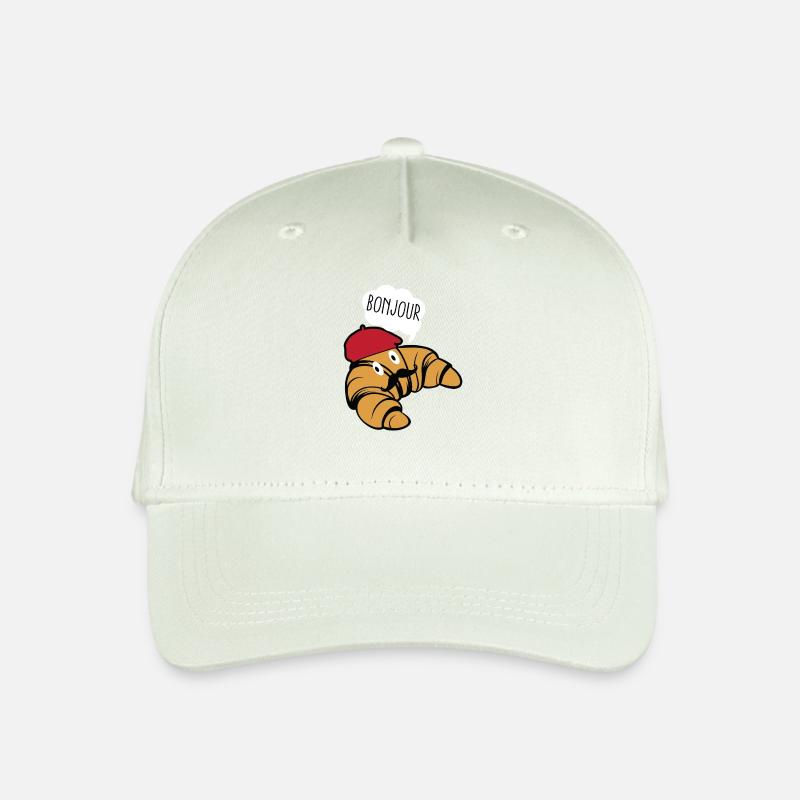 Bonjour Croissant mit Schnurrbart und Mütze Hut Essen - Kinder Bio Basecap - Helles Mintgrün