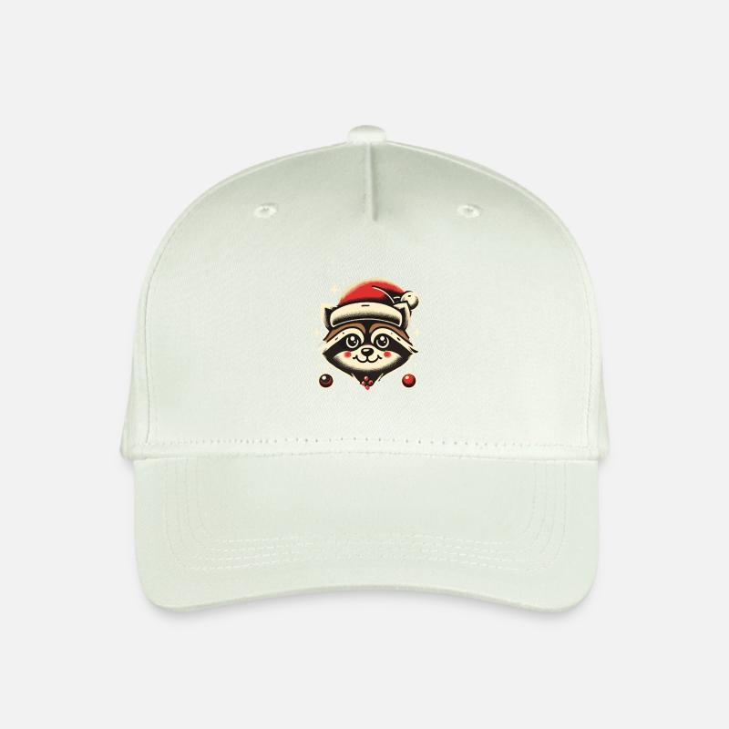Fröhlicher Waschbär Mit Weihnachtsmütze - Kinder Bio Basecap - Helles Mintgrün