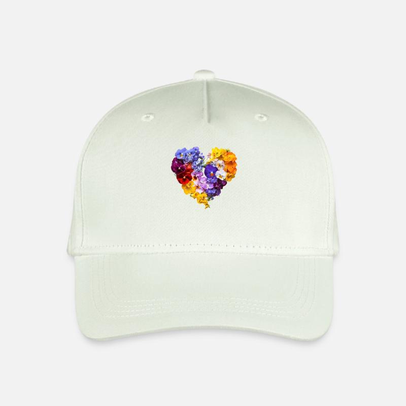 Herz aus Stiefmütterchen - Farbenfrohe Blütenprach - Kinder Bio Basecap - Helles Mintgrün