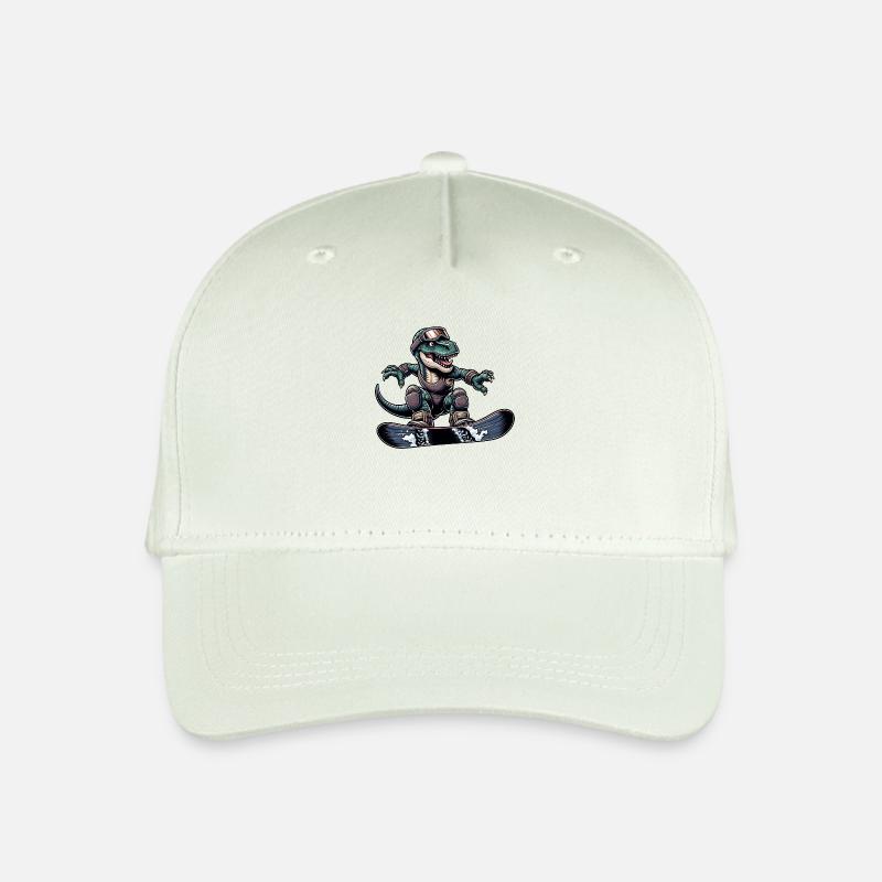 T-Rex Dino Snowboarder - Kinder Bio Basecap - Helles Mintgrün