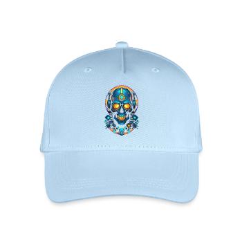 Futuristic blue gold skull - Organic Kids’ Baseball Cap - light blue - Front