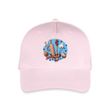 Backutensilien und Blueberry Muffins Abbildung - Kinder Bio Basecap - Hellrosa - Vorne