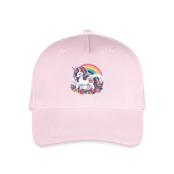 Einhorn mit blumen und Regenbogen - Kinder Bio Basecap - Hellrosa - Vorne