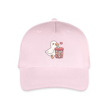 Cute Ducky Loves Drinking Iced Boba Tea - Organic Kids’ Baseball Cap - light pink - Front