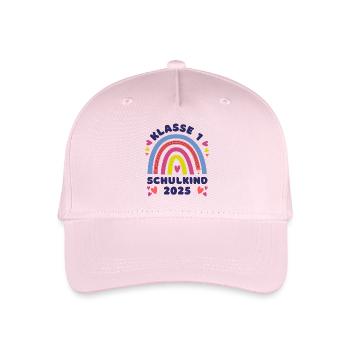 Klasse 1 - Schulkind 2025 - Regenbogen mit Stift - Kinder Bio Basecap - Hellrosa - Vorne