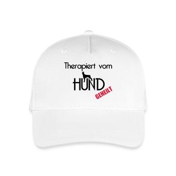 Therapiert vom Hund Hunde Tier Haustier Geschenk - Kinder Bio Basecap - Weiß - Vorne