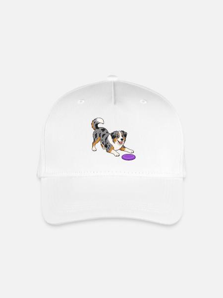 Frohen Australian Shepherd mit Frisbee. - Kinder Bio Basecap - Weiß