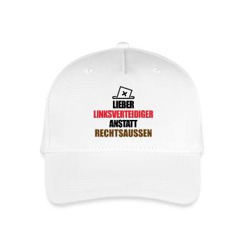 Linksverteidiger anstatt Rechtsaußen - no AFD - Kinder Bio Basecap - Weiß - Vorne