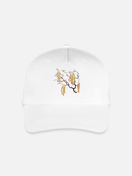 Korkenzieher-Haselzweig mit goldenen Haselkätzchen - Kinder Bio Basecap - Weiß