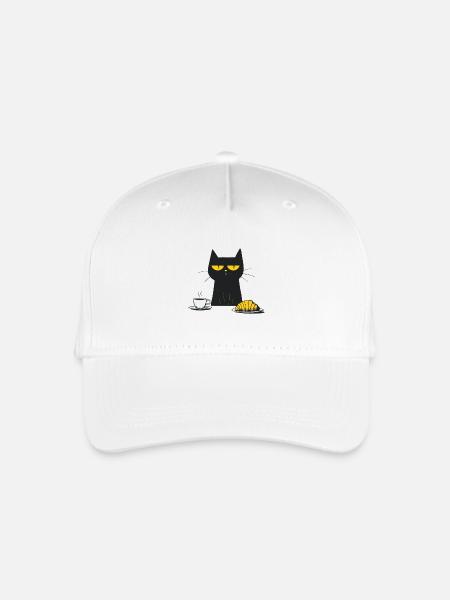 Grantige Katze mit Kaffee und Croissant - Kinder Bio Basecap - Weiß