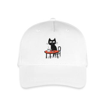Naive Katze mit Kaffee und Fisch am Tisch - Kinder Bio Basecap - Weiß - Vorne