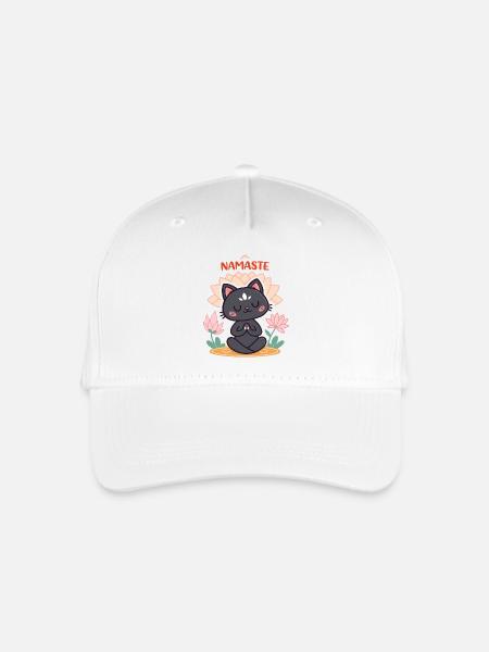 Zen-Katze Namaste und Lotus - Kinder Bio Basecap - Weiß