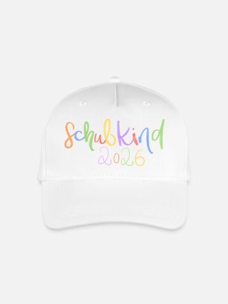Schulkind 2026 Regenbogen Schrift - Kinder Bio Basecap - Weiß