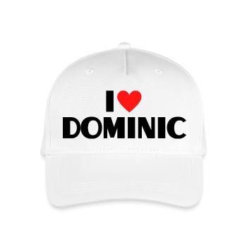 I Love Dominic Heart Graphic Name Gift - Organic Kids’ Baseball Cap - white - Front