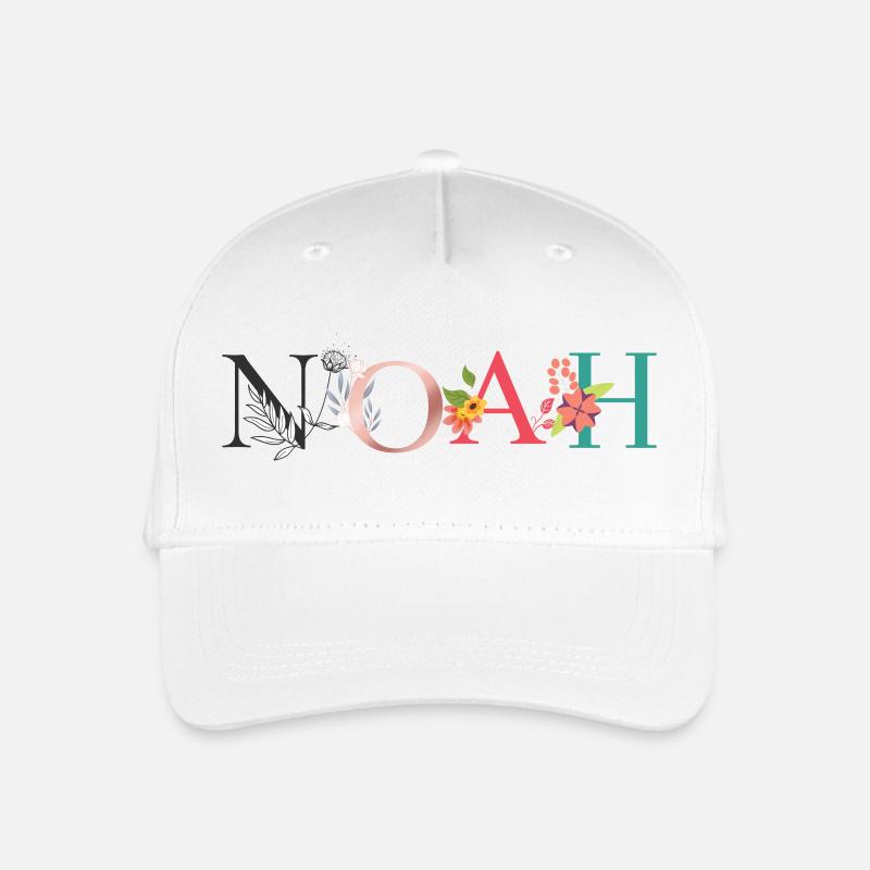 Art du nom NOAH avec des fleurs brodées - Casquette de baseball bio Enfant - blanc