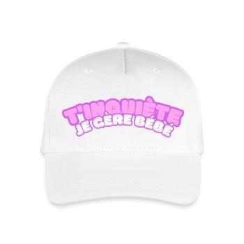 Keine Sorge, ich habe ein Baby im Griff - bunter französischer Typ - Kinder Bio Basecap - Weiß - Vorne
