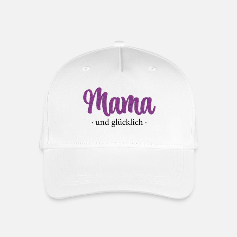 Mama und glücklich - Stickerei Effekt - Kinder Bio Basecap - Weiß