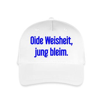 Oide Weisheit, jung bleim – Bayerischer Spruch - Kinder Bio Basecap - Weiß - Vorne