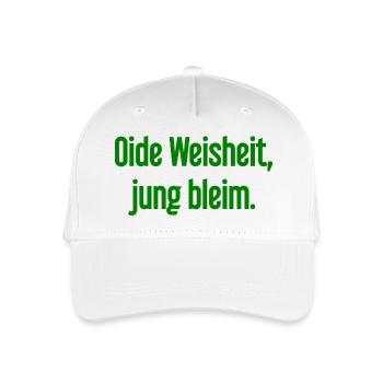 Oide Weisheit, jung bleim – Bayerischer Spruch - Kinder Bio Basecap - Weiß - Vorne